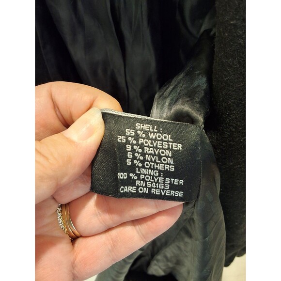 Guess Black Double Breasted Peacoat Wide Shawl Collar Fitted Wool Blend S 2000s - Picture 6 of 8